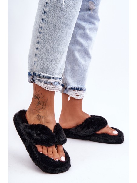 Women's Furry Slippers Papcie Black Elma
