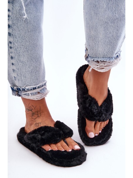 Women's Furry Slippers Papcie Black Elma