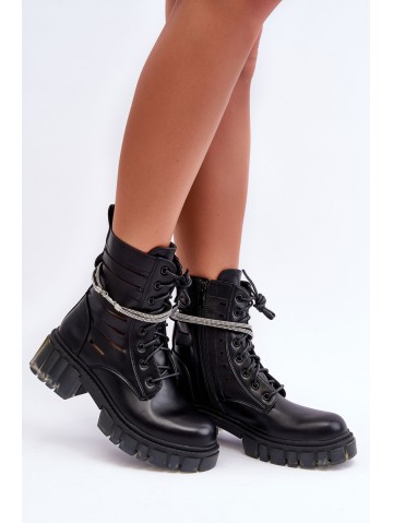 Fashionable Workers Boots With Chain Black Solesso 2