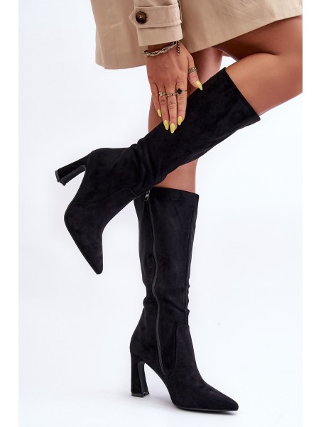 Suede Boots on Heel Black Adrolio