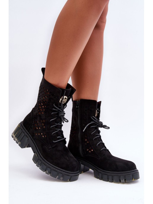 Lace-Up Booties Black Ideally