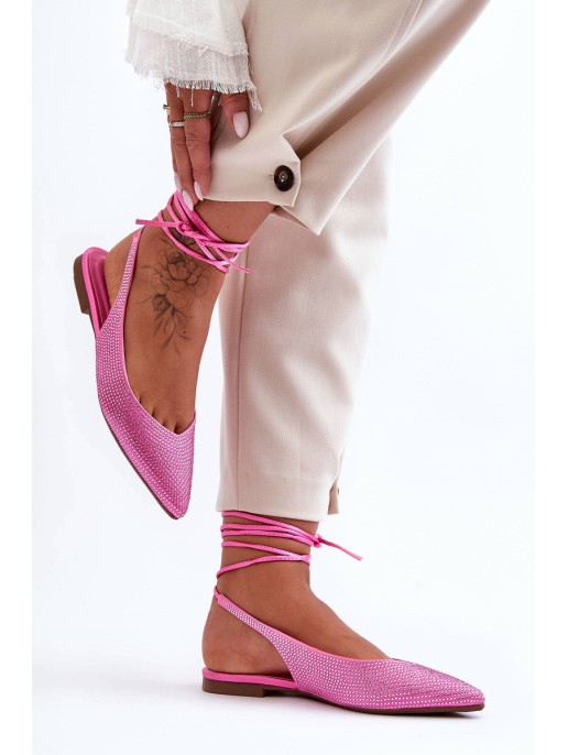 Women's Lace-Up Ballet Flats Embellished with Studs Pink Jange Women's Lace-Up Ballet Flats Embellished with Studs Pink Jange