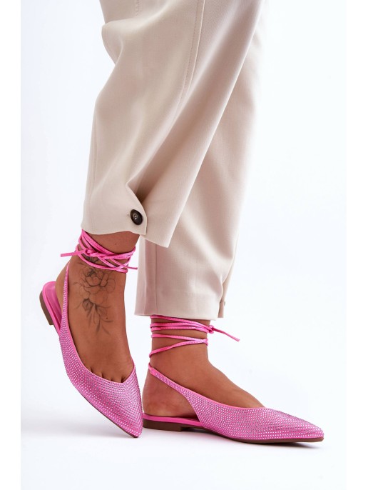Women's Lace-Up Ballet Flats Embellished with Studs Pink Jange Women's Lace-Up Ballet Flats Embellished with Studs Pink Jange