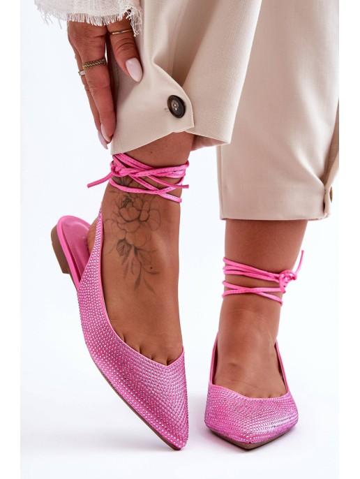 Women's Lace-Up Ballet Flats Embellished with Studs Pink Jange Women's Lace-Up Ballet Flats Embellished with Studs Pink Jange
