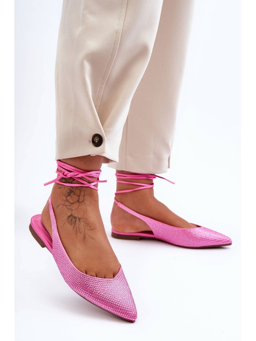 Women's Lace-Up Ballet Flats Embellished with Studs Pink Jange Women's Lace-Up Ballet Flats Embellished with Studs Pink Jange