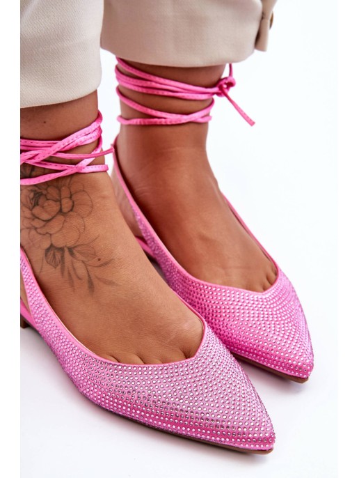 Women's Lace-Up Ballet Flats Embellished with Studs Pink Jange Women's Lace-Up Ballet Flats Embellished with Studs Pink Jange