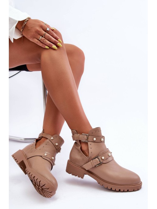 Women's Trapper Boots with Pearls Beige Klarisa Women's Trapper Boots with Pearls Beige Klarisa