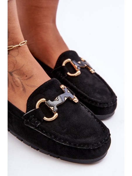 Moteriški zomšiniai mokasinai su ornamentu juoda dionira