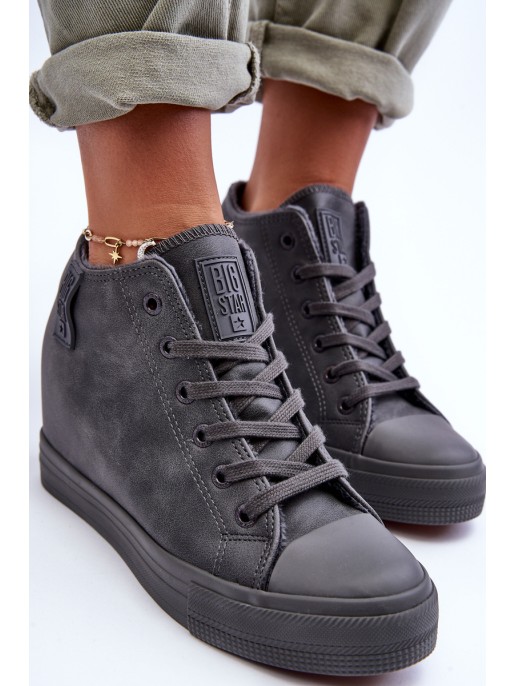 Women's Leather Sneakers On Platform Big Star MM274005 Grey