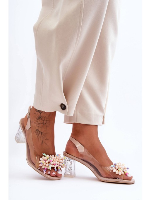 Heeled Sandals with Embellishments Beige SBarski MR1037-23