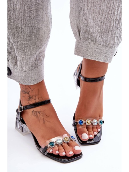 Women's Heeled Sandals with Crystals Black SBarski MR1037-01