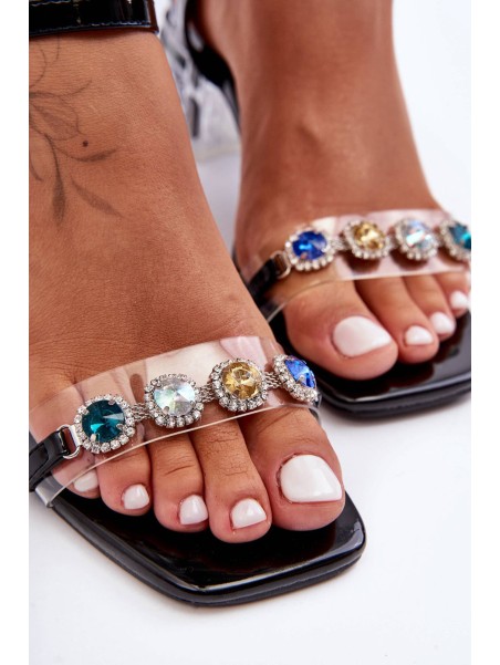 Women's Heeled Sandals with Crystals Black SBarski MR1037-01