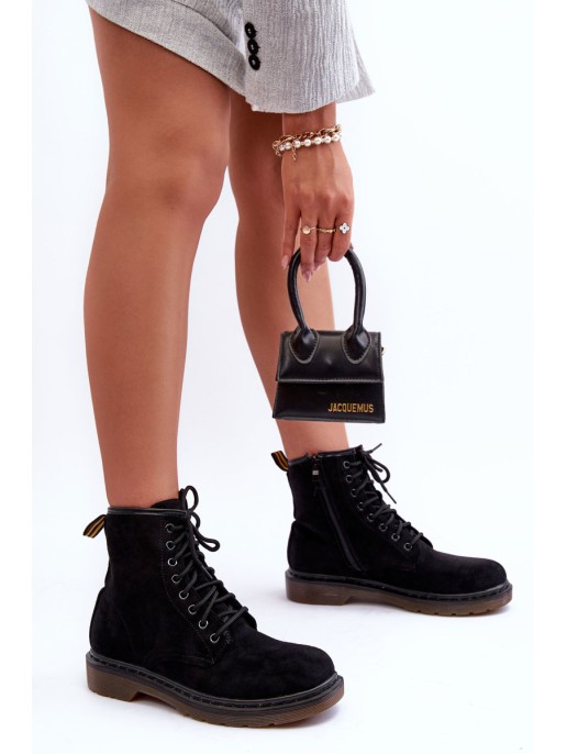 Suede Ankle Boots on Flat Heel Black Asteoris