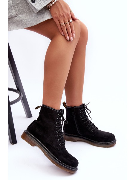 Suede Ankle Boots on Flat Heel Black Asteoris