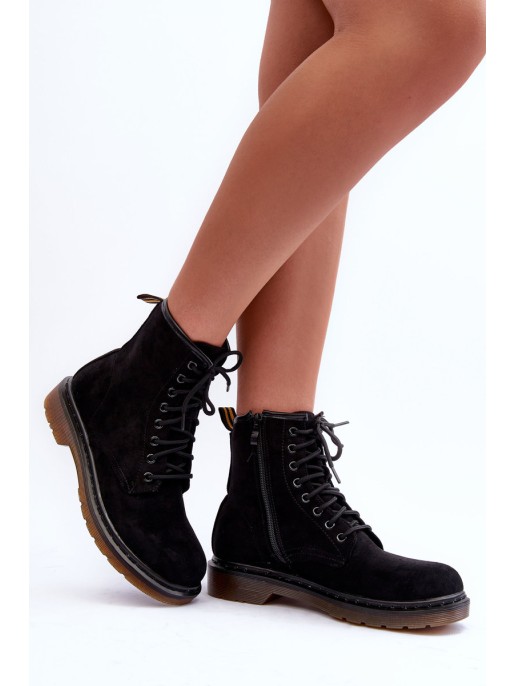 Suede Ankle Boots on Flat Heel Black Asteoris