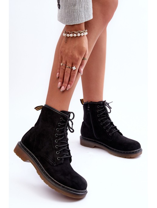 Suede Ankle Boots on Flat Heel Black Asteoris