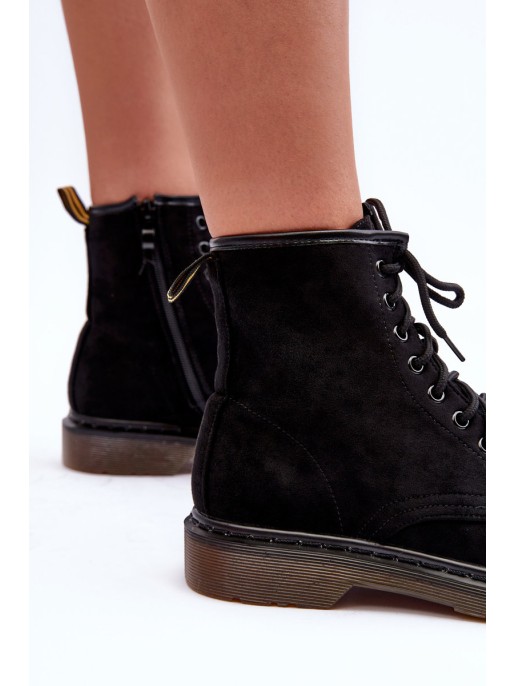 Suede Ankle Boots on Flat Heel Black Asteoris