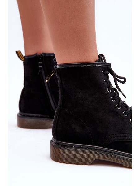 Suede Ankle Boots on Flat Heel Black Asteoris