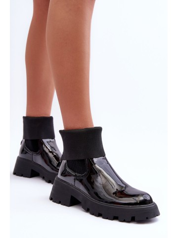 Women's Glossy Lace-up Ankle Boots Black Pavo 2