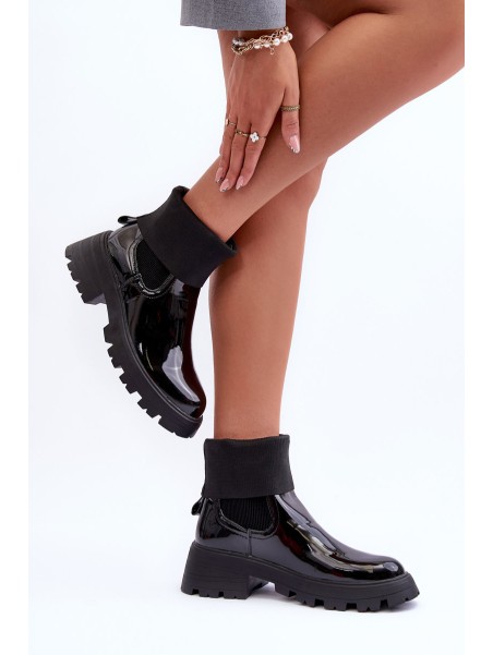 Women's Glossy Lace-up Ankle Boots Black Pavo