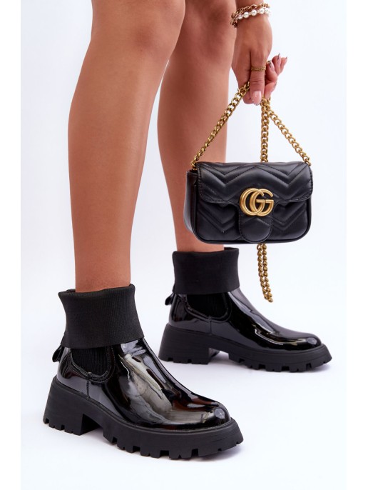 Women's Glossy Lace-up Ankle Boots Black Pavo