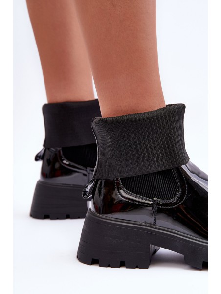 Women's Glossy Lace-up Ankle Boots Black Pavo