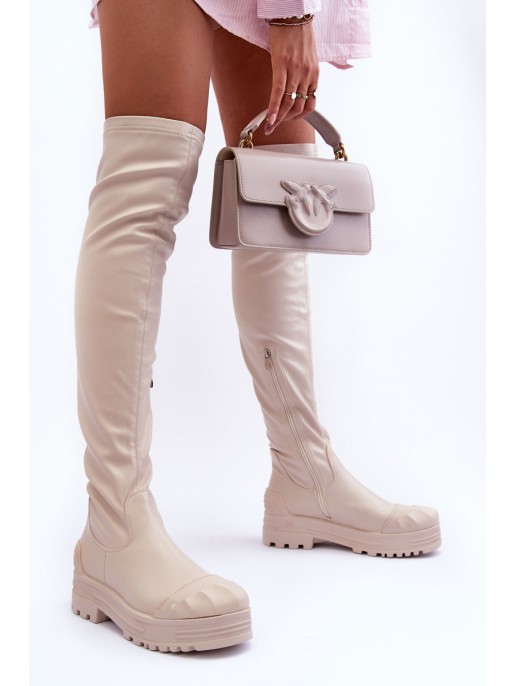 Zip-Up High Boots Beige Dudesa