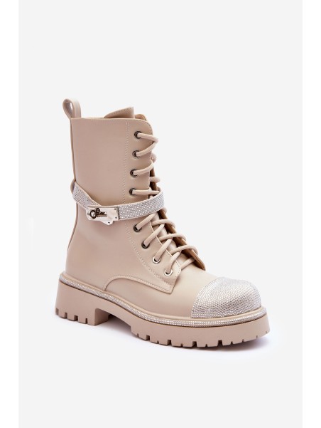 Women's Embellished Leather Boots Workery Beige Totah