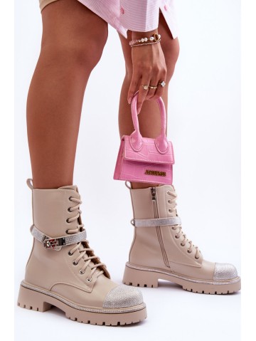 Women's Embellished Leather Boots Workery Beige Totah 2