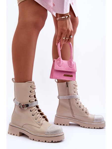 Women's Embellished Leather Boots Workery Beige Totah