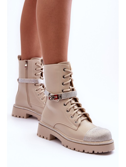 Women's Embellished Leather Boots Workery Beige Totah Women's Embellished Leather Boots Workery Beige Totah