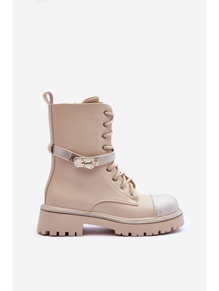 Women's Embellished Leather Boots Workery Beige Totah