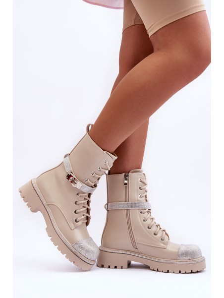 Women's Embellished Leather Boots Workery Beige Totah