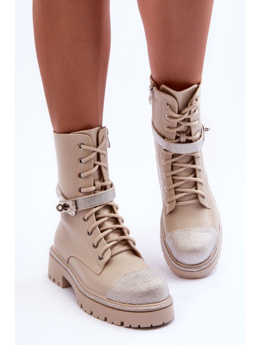 Women's Embellished Leather Boots Workery Beige Totah Women's Embellished Leather Boots Workery Beige Totah