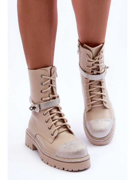 Women's Embellished Leather Boots Workery Beige Totah
