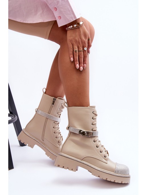 Women's Embellished Leather Boots Workery Beige Totah Women's Embellished Leather Boots Workery Beige Totah
