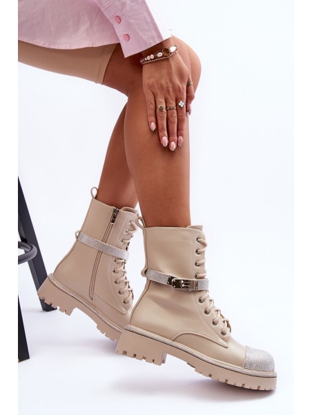 Women's Embellished Leather Boots Workery Beige Totah