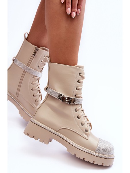 Women's Embellished Leather Boots Workery Beige Totah