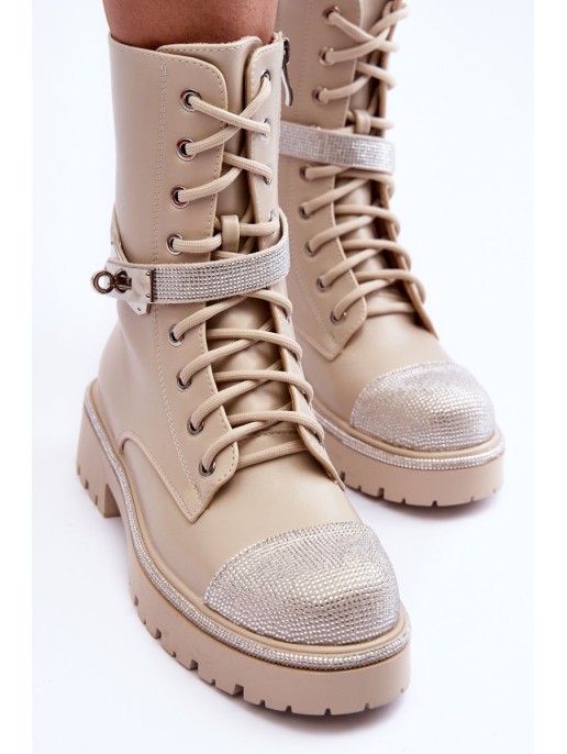 Women's Embellished Leather Boots Workery Beige Totah Women's Embellished Leather Boots Workery Beige Totah