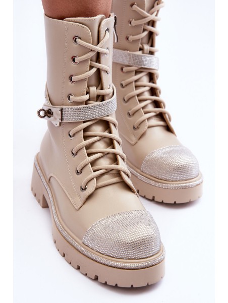 Women's Embellished Leather Boots Workery Beige Totah