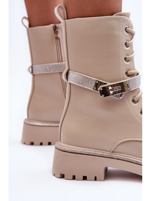Women's Embellished Leather Boots Workery Beige Totah Women's Embellished Leather Boots Workery Beige Totah