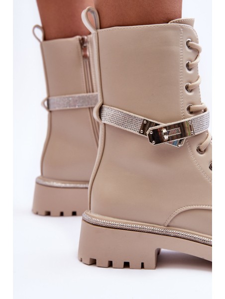 Women's Embellished Leather Boots Workery Beige Totah