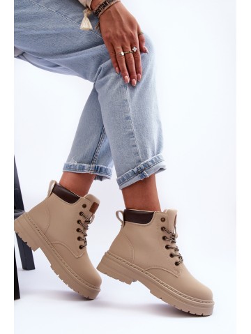 Women's Quilted Lined Lace-Up Boots Beige Corbin 2