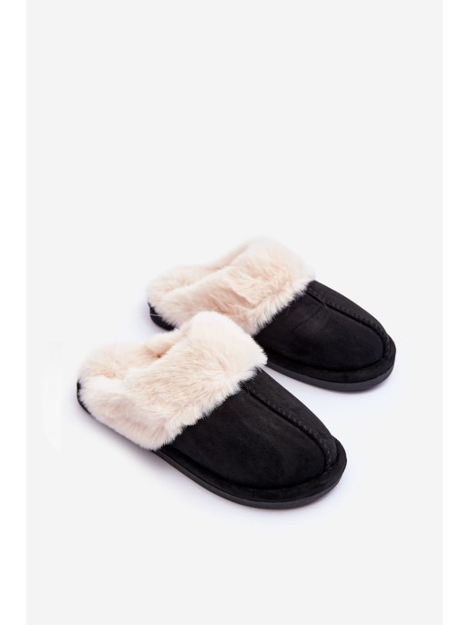 Women's Slippers with Fur Black Pinky