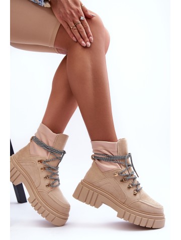 Women's Suede Lace-up Boots Beige Acorn 2