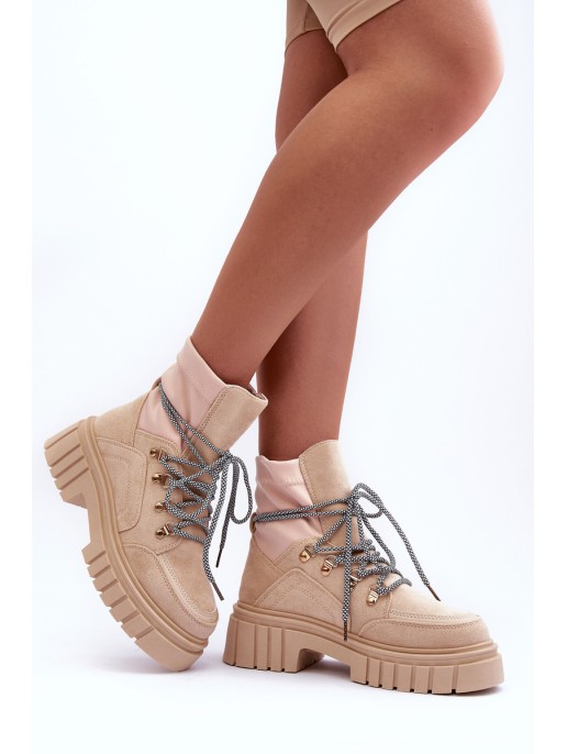 Women's Suede Lace-up Boots Beige Acorn