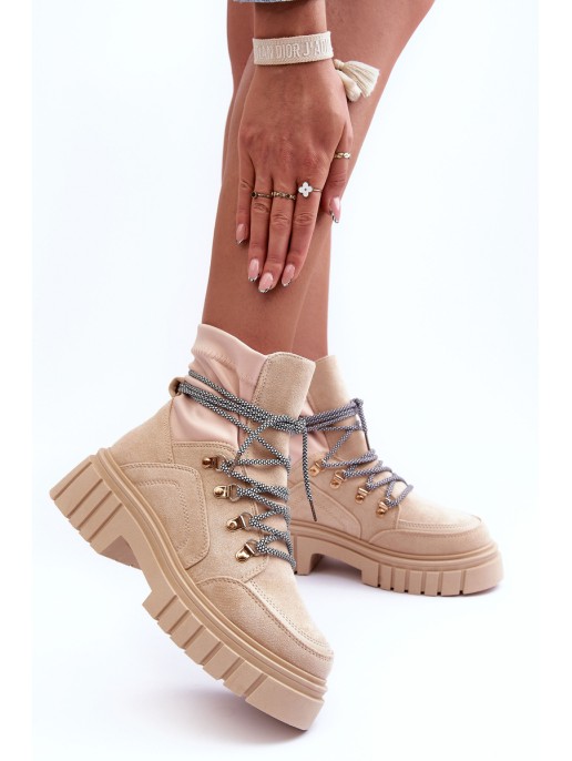 Women's Suede Lace-up Boots Beige Acorn