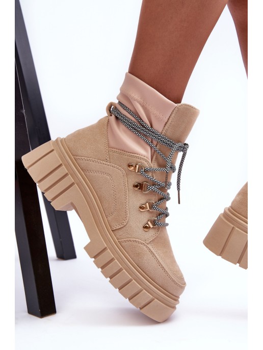 Women's Suede Lace-up Boots Beige Acorn
