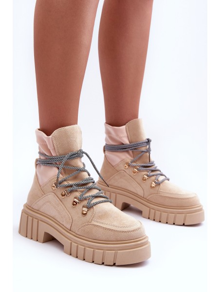 Women's Suede Lace-up Boots Beige Acorn