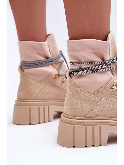 Women's Suede Lace-up Boots Beige Acorn